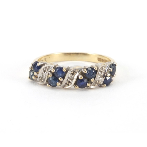 2597 - 9ct gold diamond and sapphire ring, size L, approximate weight 2.4g