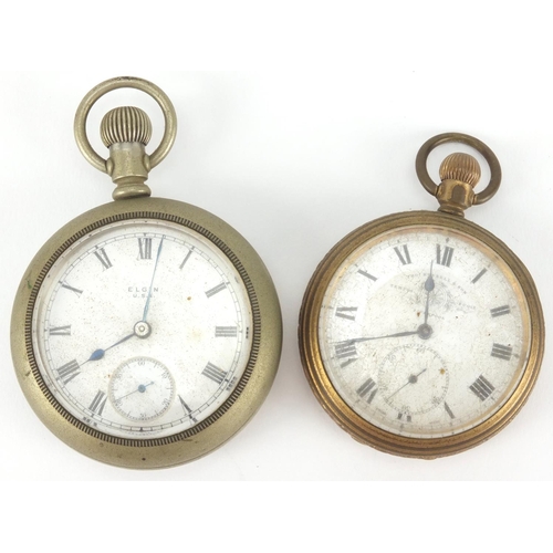 2649 - Gentleman's Elgin silver coloured metal pocket watch and a Thomas Russell & Son example