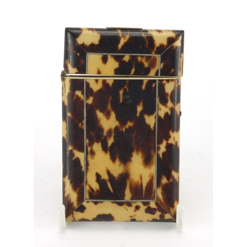 2388 - 19th century blonde tortoiseshell and ivory card case, 9cm high x 5.5cm wide