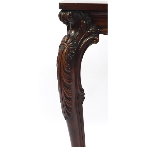 2026 - Mahogany console table with carved cabriole legs, 88cm H x 66cm W x 66cm D
