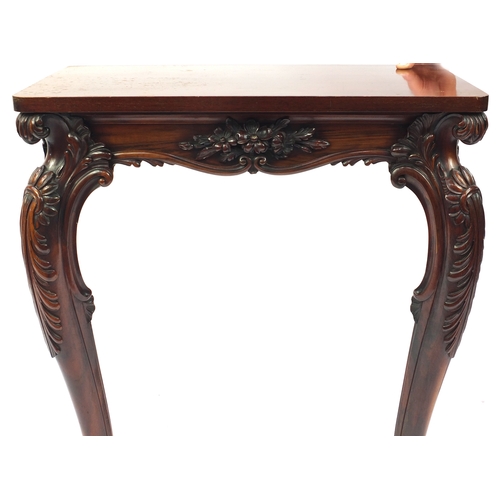 2026 - Mahogany console table with carved cabriole legs, 88cm H x 66cm W x 66cm D