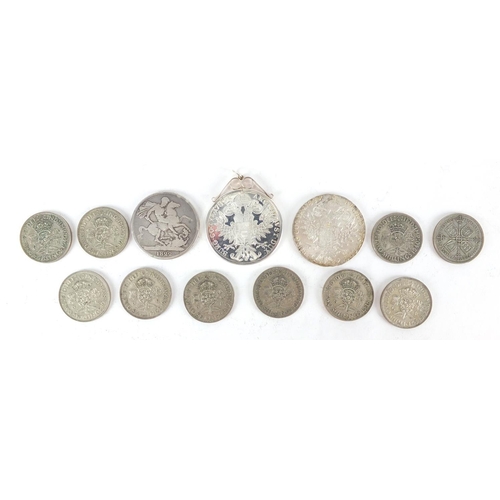 2501 - British and World coinage, some silver including an 1822 crown and a Maria Theresa Thaler, approxima... 