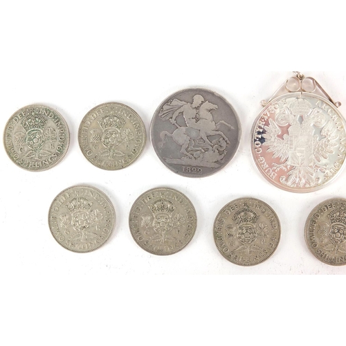 2501 - British and World coinage, some silver including an 1822 crown and a Maria Theresa Thaler, approxima... 