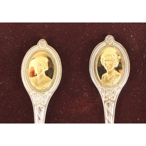 2409 - The Sovereign Queens spoon collection, six silver teaspoons by John Pinches housed in a fitted case