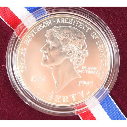 2455 - Royal Canadian mint and American silver proof coins, Thomas Jefferson 250th Anniversary Dollar and t... 