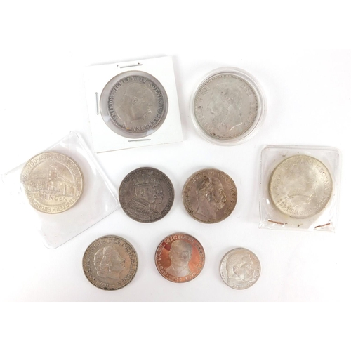 2475 - Nine 19th century and later continental coins mostly silver including an 1860 Prussian crown, 1973 t... 