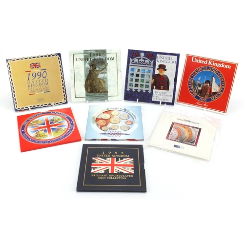 2460 - Eight United Kingdom uncirculated coin collections, 1985, 1990, 1991, 1994, 1995, 1996, 1997 and 200... 