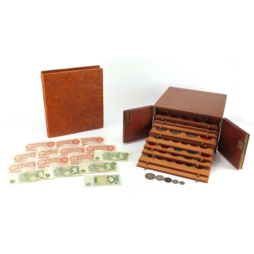 2515 - 17th century and later coins and bank notes, housed in a collectors cabinet and a folder, some silve... 