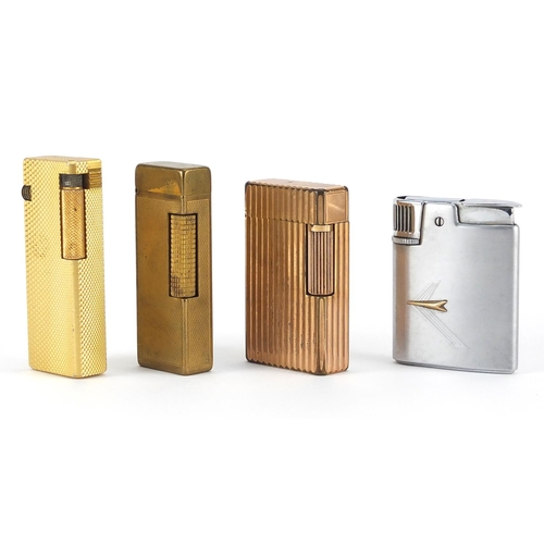 2387 - Four vintage pocket lighters including Dunhill and Dupont