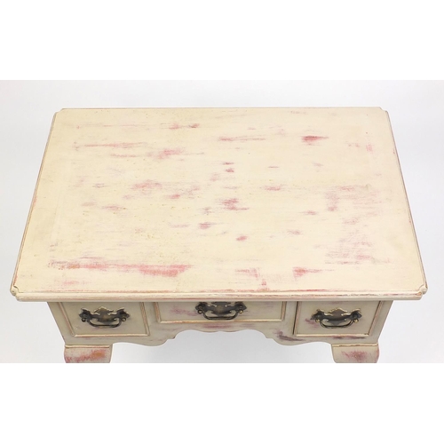 2054 - Shabby Chic lowboy fitted with three drawers, 70cm H x 69cm W x 46cm W