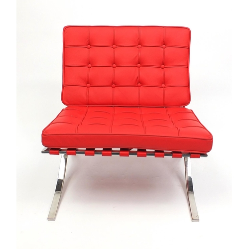 2024 - Miniature Barcelona chair with red button back upholstered removable cushions, 52cm high