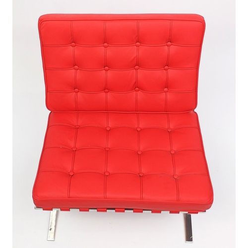 2024 - Miniature Barcelona chair with red button back upholstered removable cushions, 52cm high