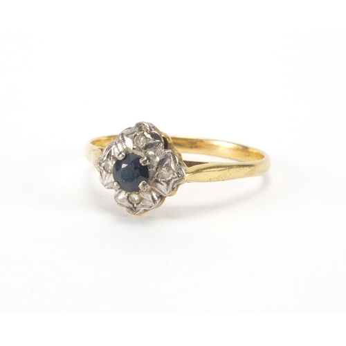 2581 - 18ct gold sapphire and diamond ring, size O, approximate weight 2.3g