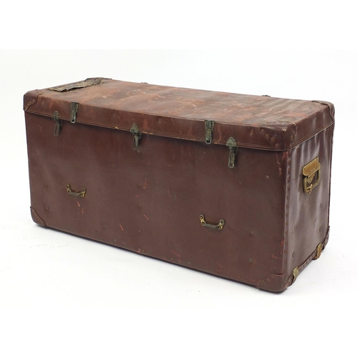 2063 - World War II Lancaster aircraft desert equipment trunk with carrying handles, 51cm H x 98cm W x 40cm... 