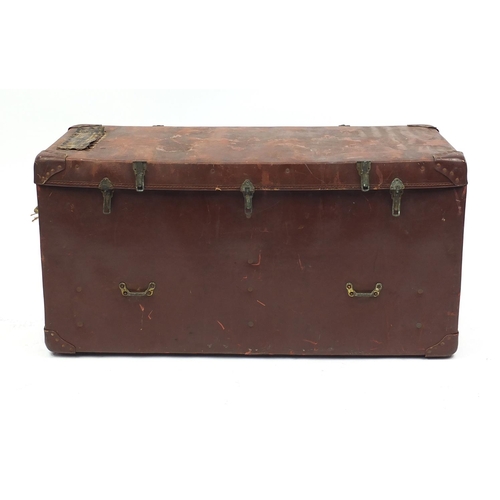 2063 - World War II Lancaster aircraft desert equipment trunk with carrying handles, 51cm H x 98cm W x 40cm... 