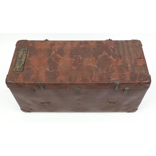 2063 - World War II Lancaster aircraft desert equipment trunk with carrying handles, 51cm H x 98cm W x 40cm... 