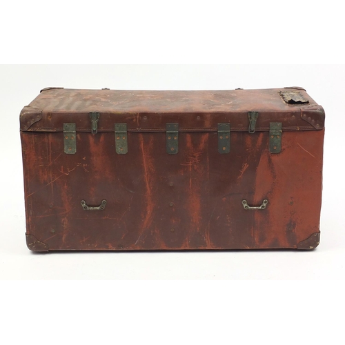 2063 - World War II Lancaster aircraft desert equipment trunk with carrying handles, 51cm H x 98cm W x 40cm... 