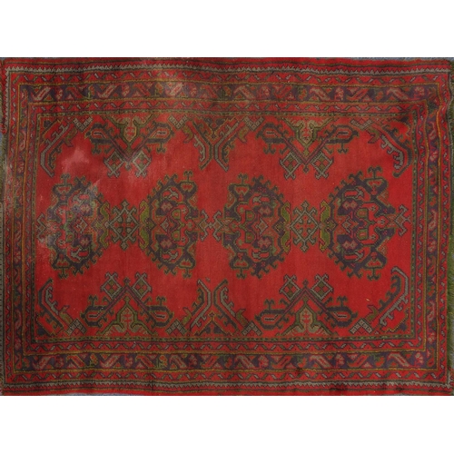 2065 - Rectangular Turkish Library Oushak rug, having all over geometric design onto a red ground, 230cm x ... 