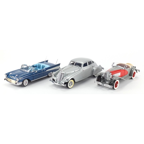 2374 - Three Danbury Mint die cast vehicles, all with boxes, 1933 Pierce Silver Arrow, 1935 Duesenberg SSJ ... 