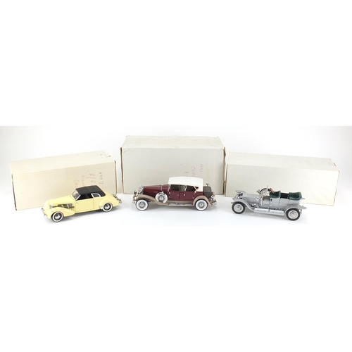 2377 - Three Franklin Mint die cast vehicles, all with boxes, 1930 Dueseneerg J Derham Tourster, 1937 Cord ... 