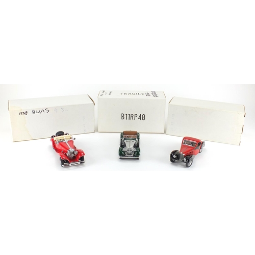 2376 - Three Franklin Mint die cast vehicles, all with boxes, 1938 Alvis 4.3 Litre, 1935 Mercedes Benz 500K... 