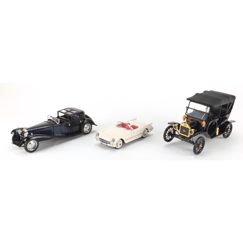 2373 - Three Franklin Mint die cast vehicles, two with boxes, 1930 Bugatti Royale Coupe Napoleon, Ford mode... 