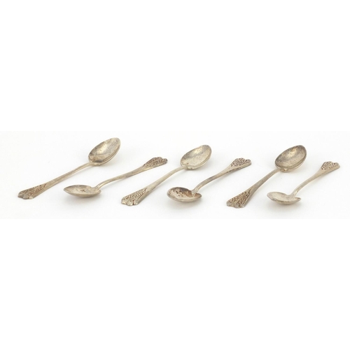 2432 - Set of six silver Eastern teaspoons, 10cm in length, approximate weight 73.5g