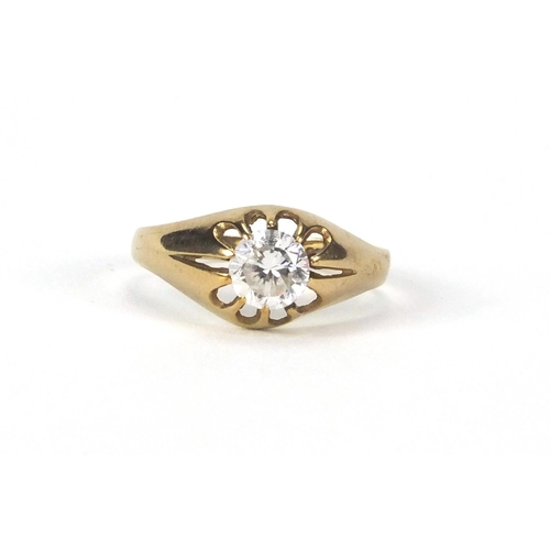 2576 - 9ct gold clear stone solitaire ring, size P, approximate weight 1.8g