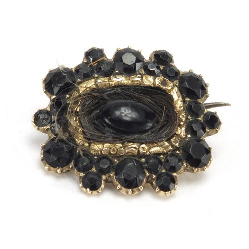 2584 - Antique gilt metal garnet mourning brooch, engraved Rev James Blackburn March 1824, 2.2cm in length,... 