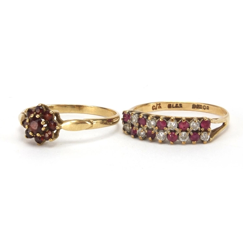 2593 - Two 9ct gold rings set with assorted stones, both size Q, approximate weight 3.2g