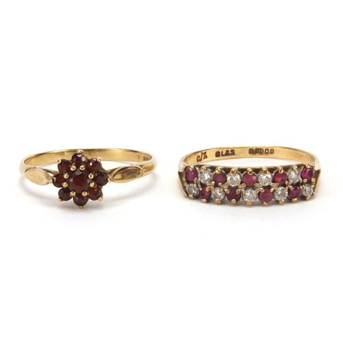 2593 - Two 9ct gold rings set with assorted stones, both size Q, approximate weight 3.2g