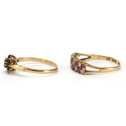 2593 - Two 9ct gold rings set with assorted stones, both size Q, approximate weight 3.2g