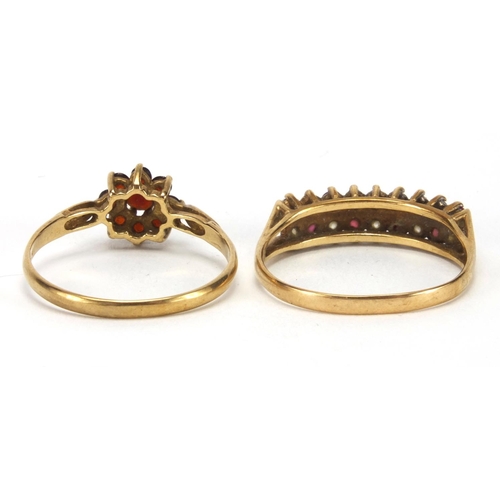 2593 - Two 9ct gold rings set with assorted stones, both size Q, approximate weight 3.2g