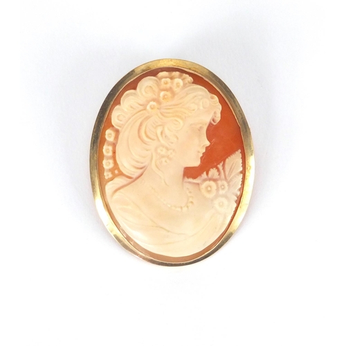 2594 - Large cameo maiden head brooch with 9ct gold mount, 5cm in length