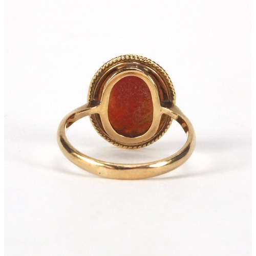 2599 - 9ct gold cameo maiden head ring, size K, approximate weight 2.3g