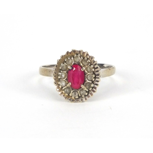 2612 - 18ct gold ring set with pink and clear stones, size O, approximate weight 3.2g