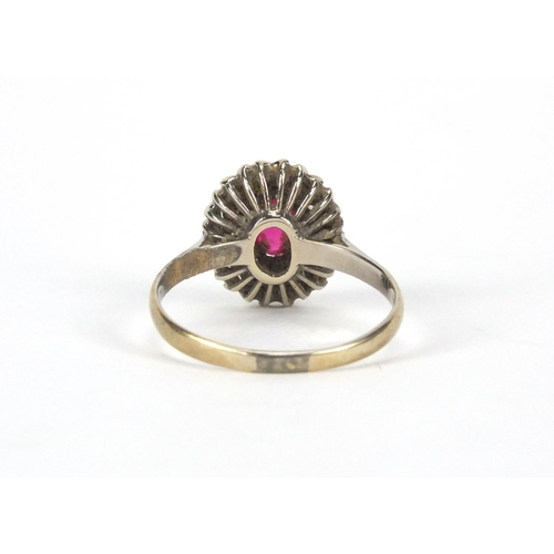 2612 - 18ct gold ring set with pink and clear stones, size O, approximate weight 3.2g