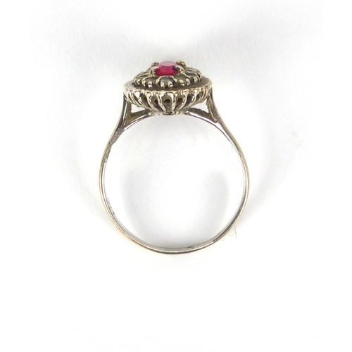 2612 - 18ct gold ring set with pink and clear stones, size O, approximate weight 3.2g