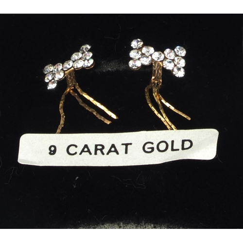 2647 - Four pairs of 9ct gold earrings, some set with assorted stones, approximate weight 2.5g