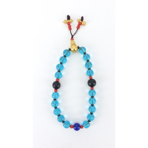 2665 - Chinese glass bead necklace, 30cm long, approximate weight 85.5g