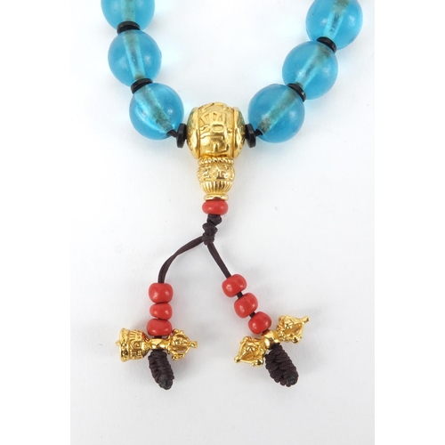 2665 - Chinese glass bead necklace, 30cm long, approximate weight 85.5g