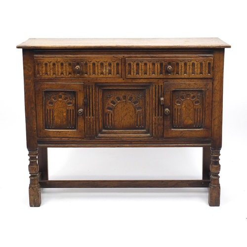 2023 - Ipswich oak side cabinet, with carved decoration 86cm H x 107cm W x 38cm D