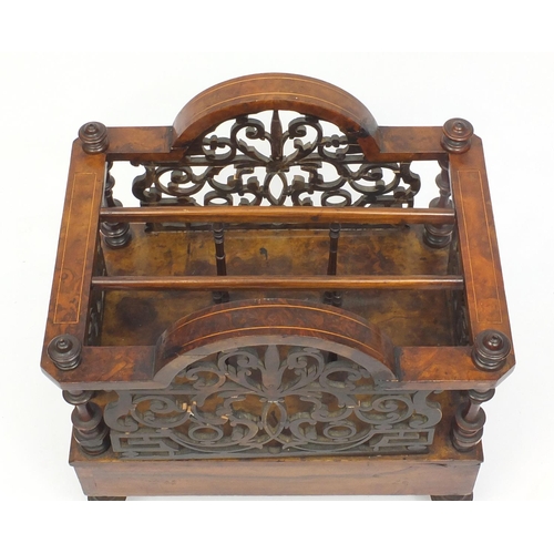 2014 - Victorian inlaid walnut Canterbury with pierced fretwork and drawer to the base, 56cm H x 55cm W x 4... 