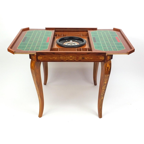 2011 - Inlaid Sorrento roulette, chess and backgammon  games table 75cm H x 78cm w x 78cm D