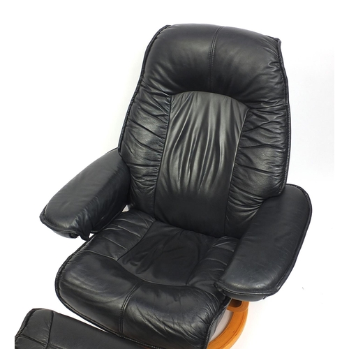 2056 - Verikon stress less black leather chair and foot stool