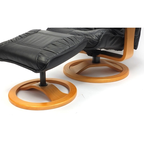 2056 - Verikon stress less black leather chair and foot stool