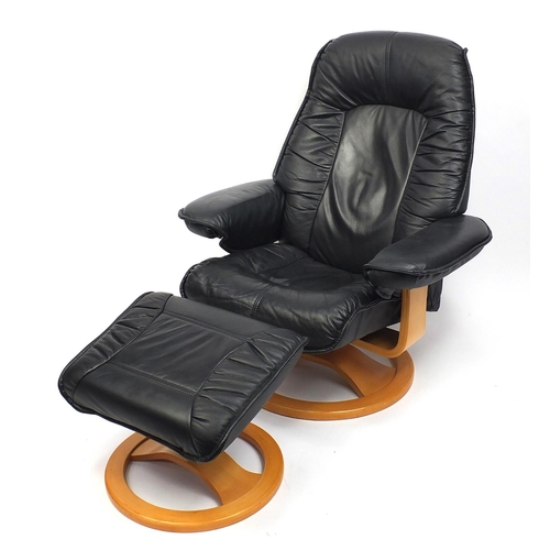 2057 - Verikon stress less black leather chair and foot stool