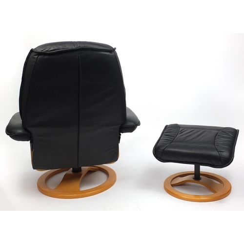 2057 - Verikon stress less black leather chair and foot stool