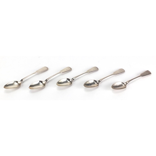 2438 - Set of five matching silver teaspoons, 14cm in length, approximate weight 82.8g