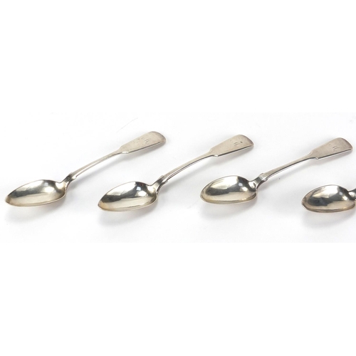 2438 - Set of five matching silver teaspoons, 14cm in length, approximate weight 82.8g